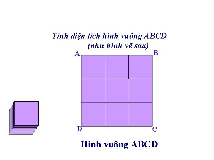 Tính diện tích hình vuông ABCD (như hình vẽ sau) B A D C