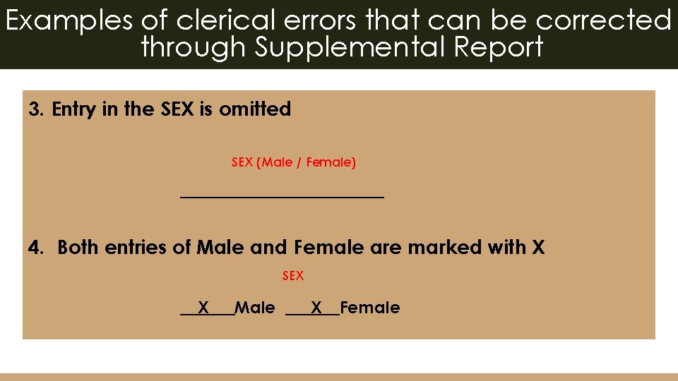 Examples of clerical errors that can be corrected through Supplemental Report 3. Entry in