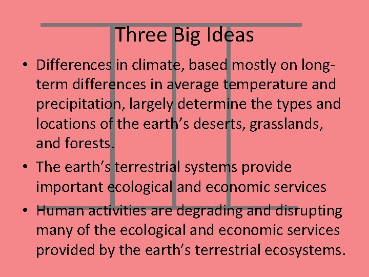 Three Big Ideas • Differences in climate, based mostly on longterm differences in average