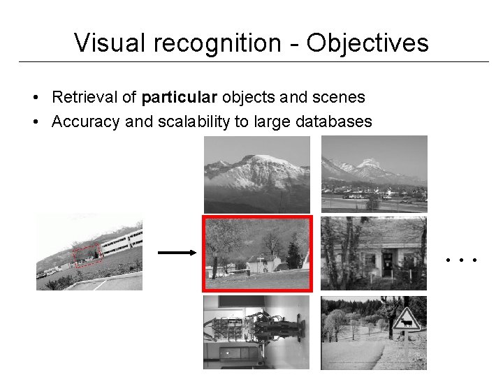 Visual recognition - Objectives • Retrieval of particular objects and scenes • Accuracy and Visual recognition - Objectives • Retrieval of particular objects and scenes • Accuracy and