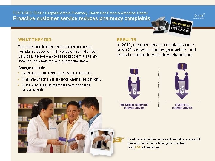 FEATURED TEAM: Outpatient Main Pharmacy, South San Francisco Medical Center Proactive customer service reduces