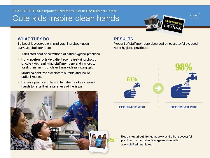 FEATURED TEAM: Inpatient Pediatrics, South Bay Medical Center Cute kids inspire clean hands WHAT