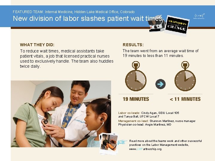 FEATURED TEAM: Internal Medicine, Hidden Lake Medical Office, Colorado New division of labor slashes