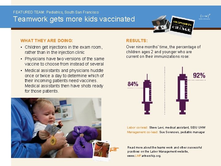 FEATURED TEAM: Pediatrics, South San Francisco Teamwork gets more kids vaccinated WHAT THEY ARE
