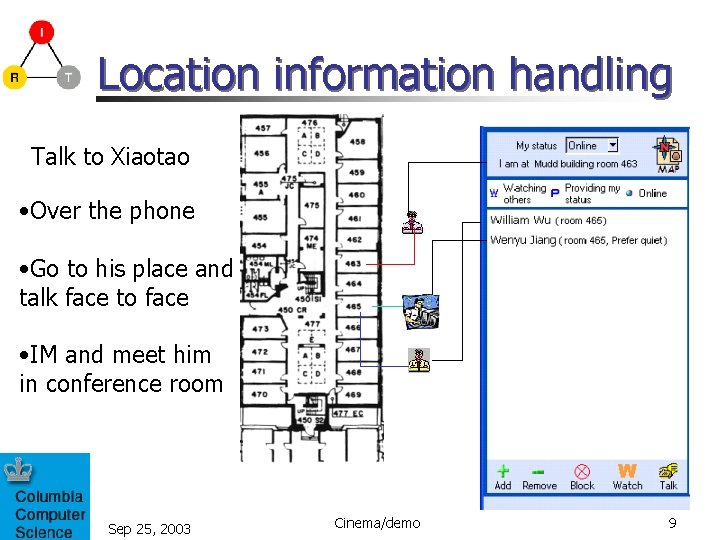 Location information handling Talk to Xiaotao • Over the phone • Go to his