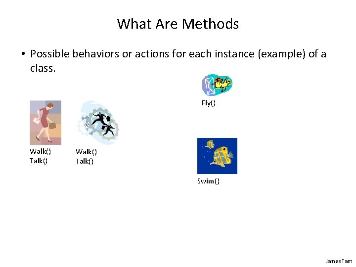 What Are Methods • Possible behaviors or actions for each instance (example) of a