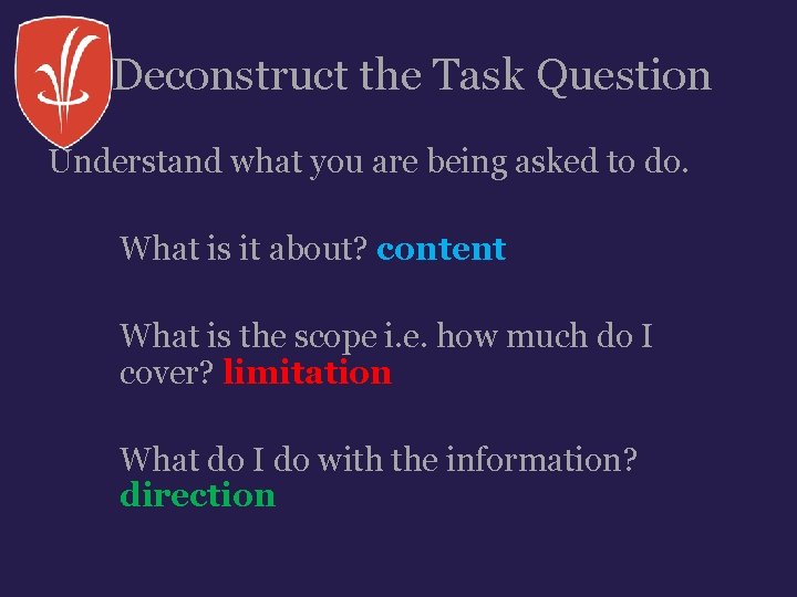 Deconstruct the Task Question Understand what you are being asked to do. What is Deconstruct the Task Question Understand what you are being asked to do. What is