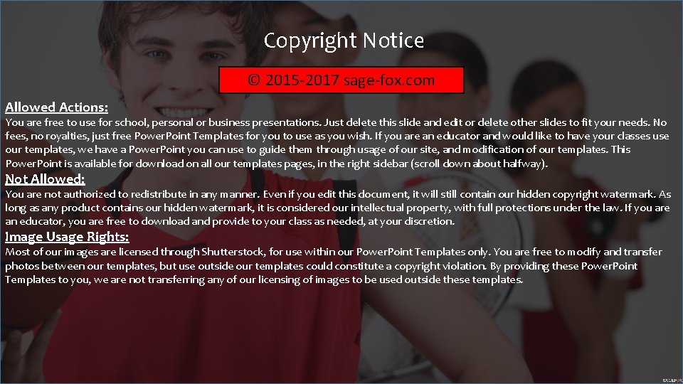 Copyright Notice © 2015 -2017 sage-fox. com Allowed Actions: You are free to use