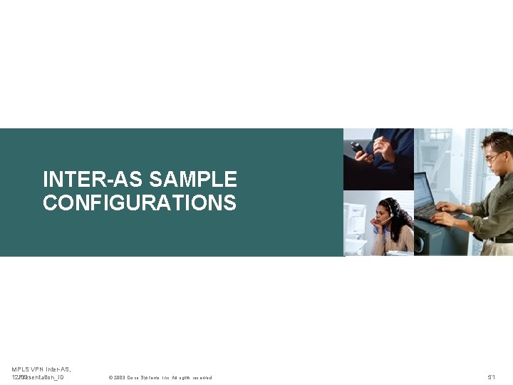 INTER-AS SAMPLE CONFIGURATIONS MPLS VPN Inter-AS, 12/03 Presentation_ID © 2003 Cisco Systems, Inc. All