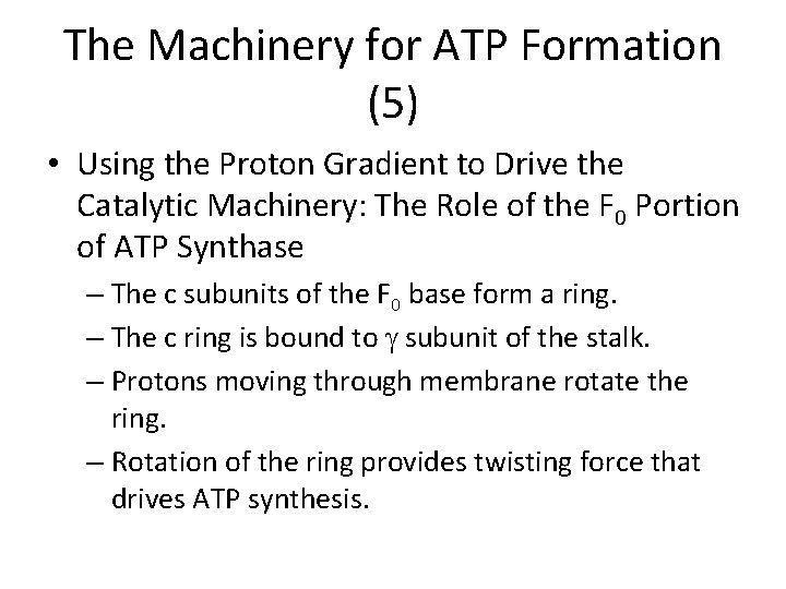 The Machinery for ATP Formation (5) • Using the Proton Gradient to Drive the