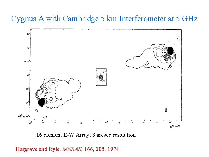 Cygnus A with Cambridge 5 km Interferometer at 5 GHz 16 element E-W Array,