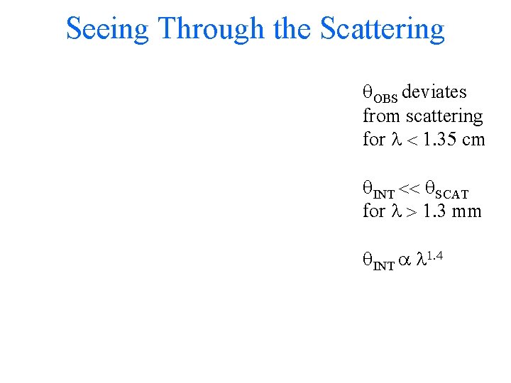 Seeing Through the Scattering OBS deviates from scattering for cm INT SCAT for mm