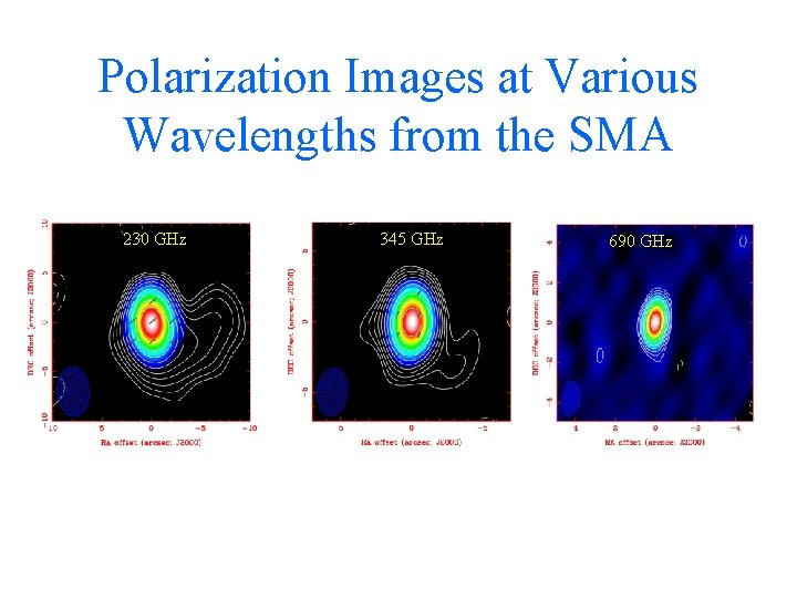Polarization Images at Various Wavelengths from the SMA 230 GHz 345 GHz 690 GHz