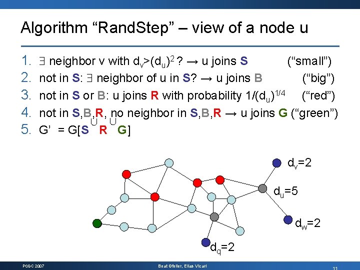 Algorithm “Rand. Step” – view of a node u 1. 2. 3. 4. 5.