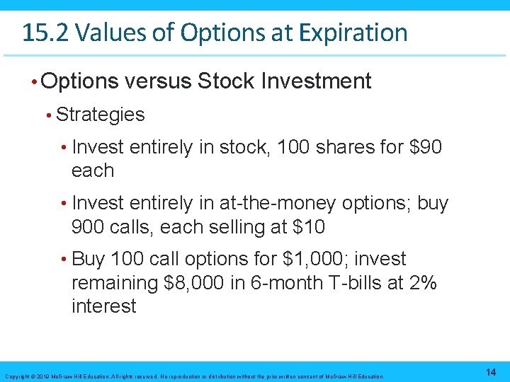 15. 2 Values of Options at Expiration • Options versus Stock Investment • Strategies