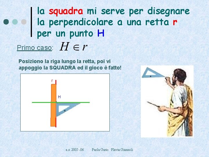 la squadra mi serve per disegnare la perpendicolare a una retta r per un