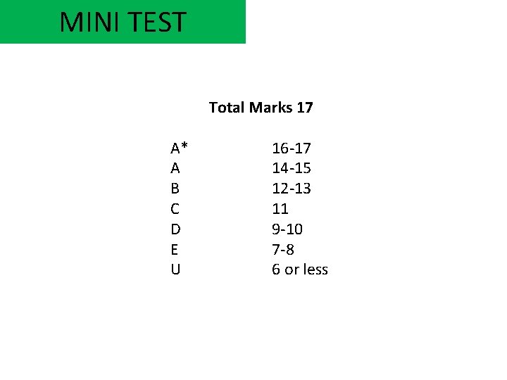 MINI TEST Total Marks 17 A* A B C D E U 16 -17