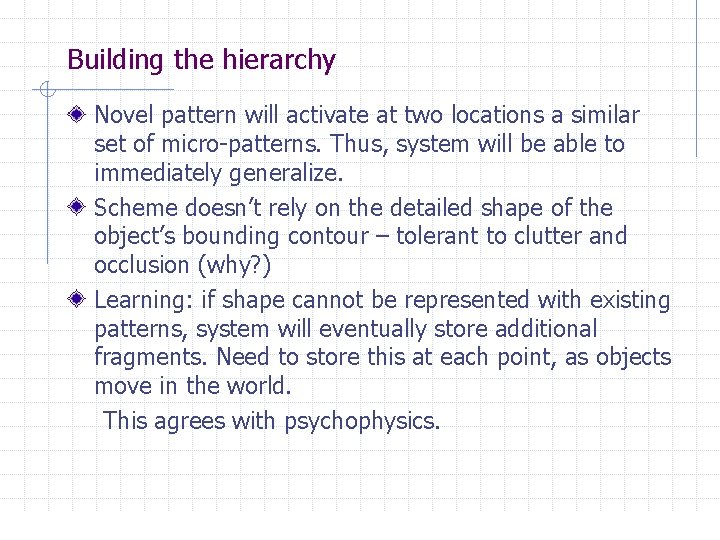 Building the hierarchy Novel pattern will activate at two locations a similar set of