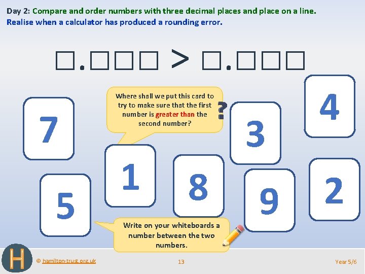 Day 2: Compare and order numbers with three decimal places and place on a