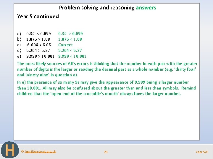 Problem solving and reasoning answers Year 5 continued a) b) c) d) e) 0.