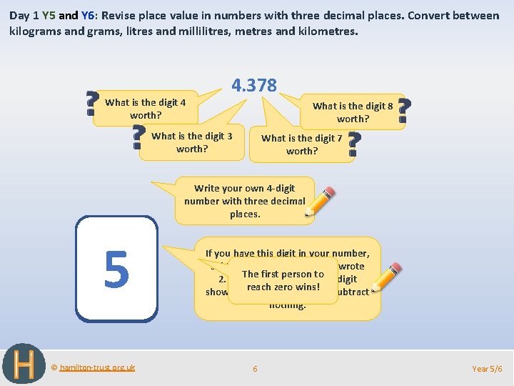 Day 1 Y 5 and Y 6: Revise place value in numbers with three