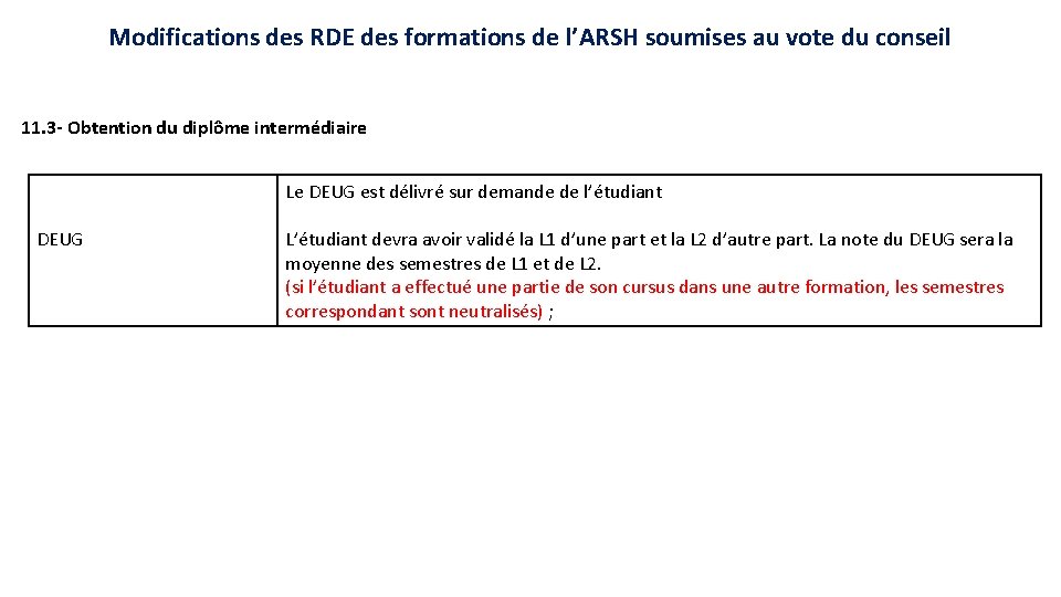 Modifications des RDE des formations de l’ARSH soumises au vote du conseil 11. 3
