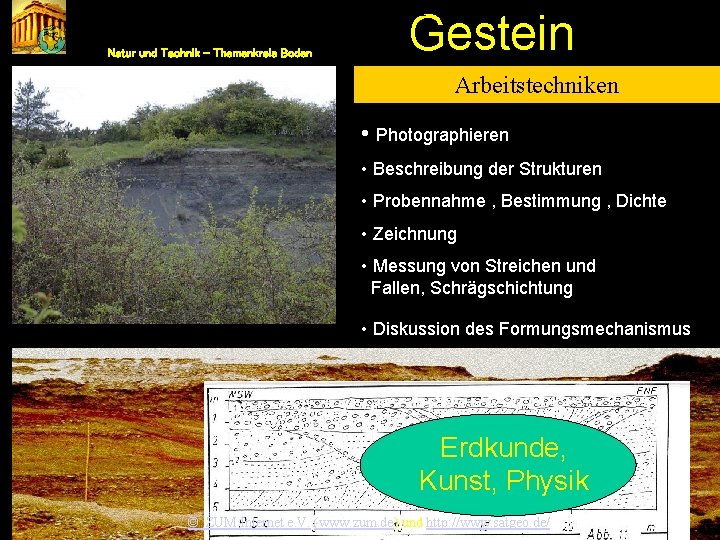 Gestein Natur und Technik – Themenkreis Boden Gestein Arbeitstechniken • Photographieren • Beschreibung der