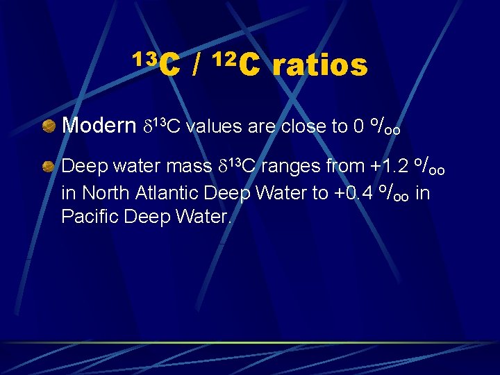 13 C / 12 C ratios Modern d 13 C values are close to