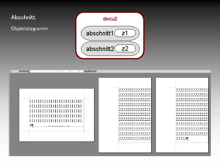 Abschnitt Objektdiagramm docu 2 abschnitt 1 z 1 abschnitt 2 z 2 