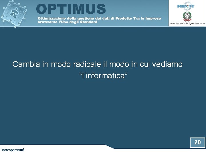 Cambia in modo radicale il modo in cui vediamo “l’informatica” 20 Interoperabilità 