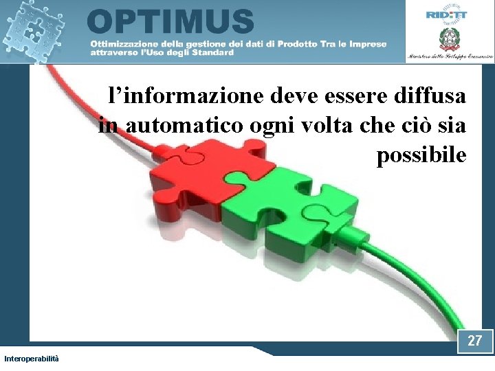 l’informazione deve essere diffusa in automatico ogni volta che ciò sia possibile 27 Interoperabilità