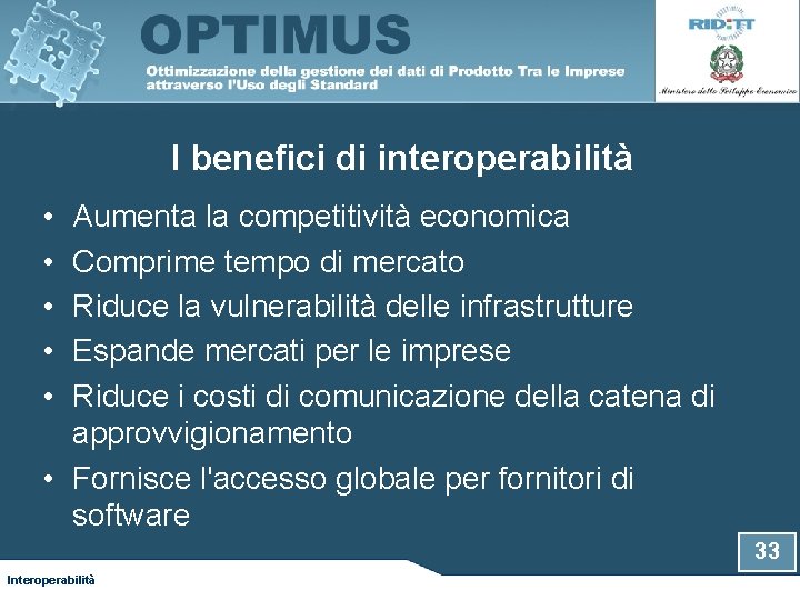 I benefici di interoperabilità • • • Aumenta la competitività economica Comprime tempo di