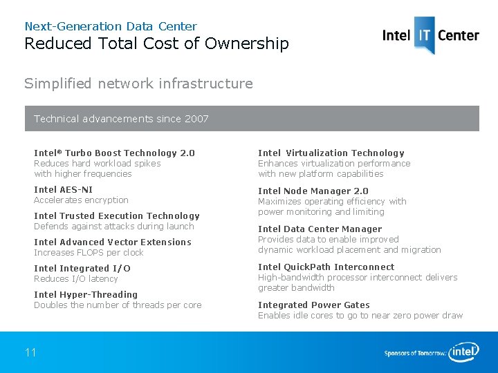 Next-Generation Data Center Reduced Total Cost of Ownership Simplified network infrastructure Technical advancements since