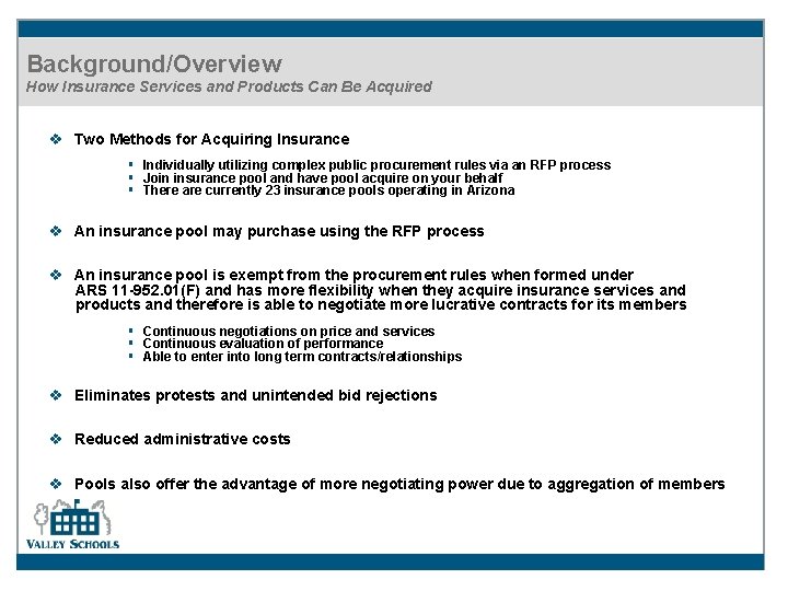 Background/Overview How Insurance Services and Products Can Be Acquired v Two Methods for Acquiring