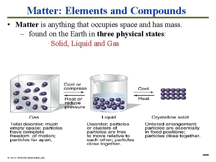 Matter: Elements and Compounds • Matter is anything that occupies space and has mass.