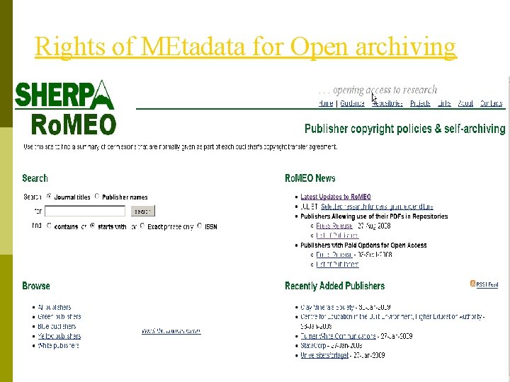 Rights of MEtadata for Open archiving Rights of MEtadata for Open archiving