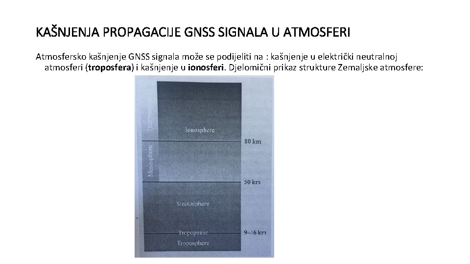 KAŠNJENJA PROPAGACIJE GNSS SIGNALA U ATMOSFERI Atmosfersko kašnjenje GNSS signala može se podijeliti na