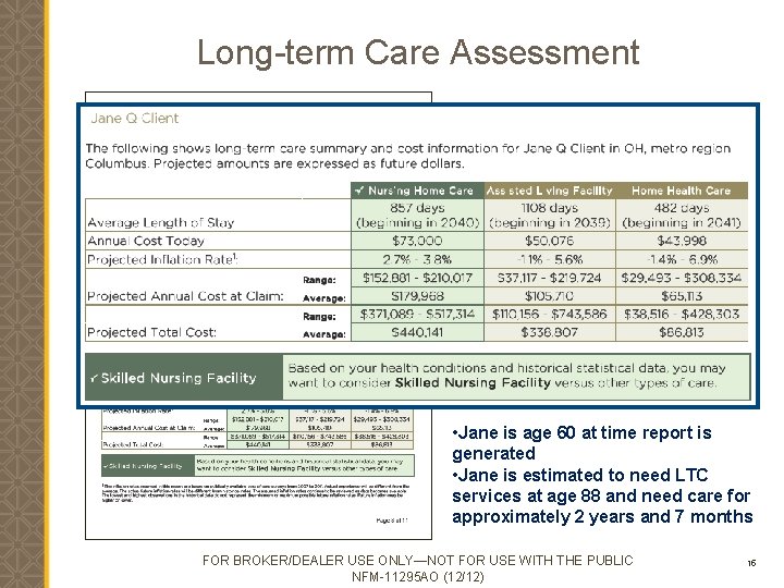 Long-term Care Assessment • l • Jane is age 60 at time report is