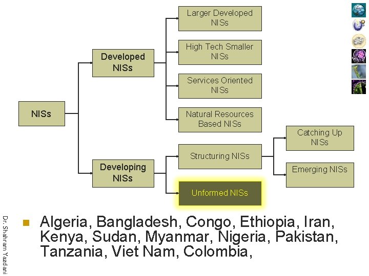 Larger Developed NISs High Tech Smaller NISs Services Oriented NISs Natural Resources Based NISs