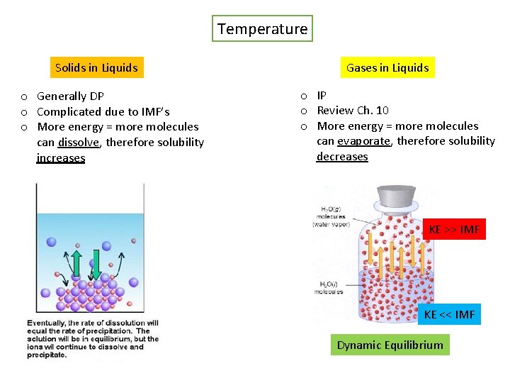 Temperature Solids in Liquids o Generally DP o Complicated due to IMF’s o More
