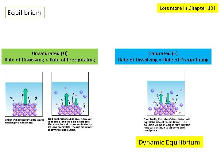 Equilibrium Unsaturated (U) Rate of Dissolving < Rate of Precipitating Lots more in Chapter