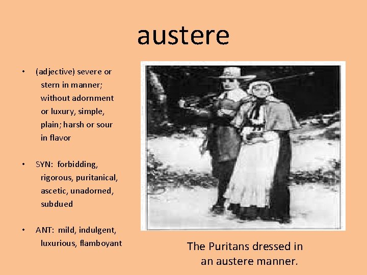 austere • (adjective) severe or stern in manner; without adornment or luxury, simple, plain;