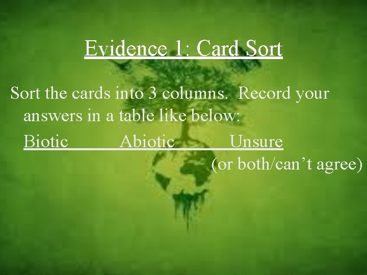 Evidence 1: Card Sort the cards into 3 columns. Record your answers in a