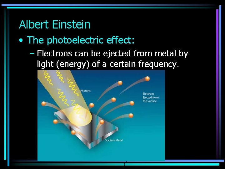 Albert Einstein • The photoelectric effect: – Electrons can be ejected from metal by