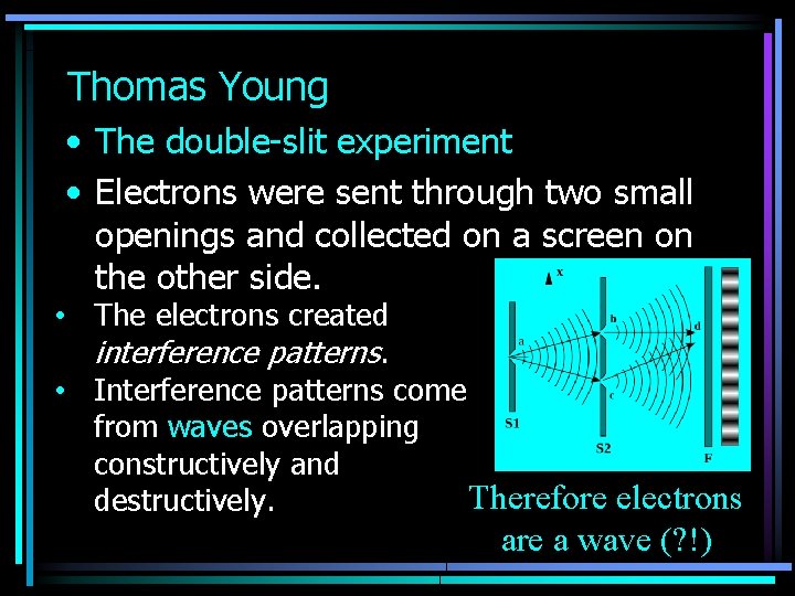 Thomas Young • The double-slit experiment • Electrons were sent through two small openings