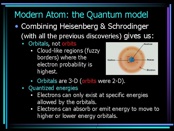 Modern Atom: the Quantum model • Combining Heisenberg & Schrodinger (with all the previous