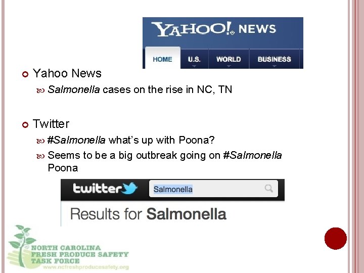 SE Veg & Fruit Expo November 30, 2010 Yahoo News Salmonella cases on the