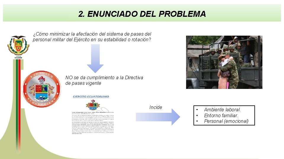 2. ENUNCIADO DEL PROBLEMA ¿Cómo minimizar la afectación del sistema de pases del personal