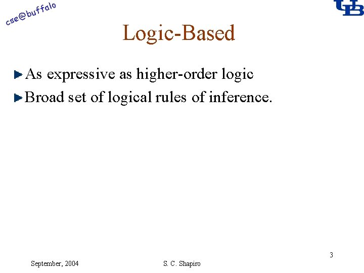 alo f buf @ cse Logic-Based As expressive as higher-order logic Broad set of