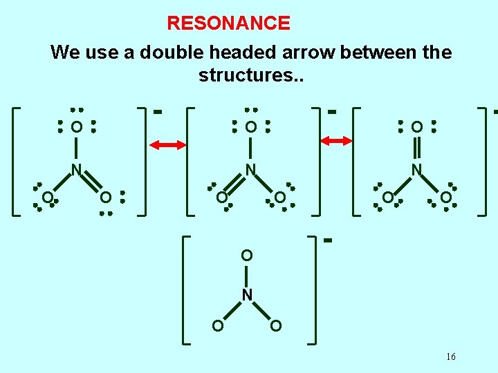 RESONANCE We use a double headed arrow between the structures. . O O N